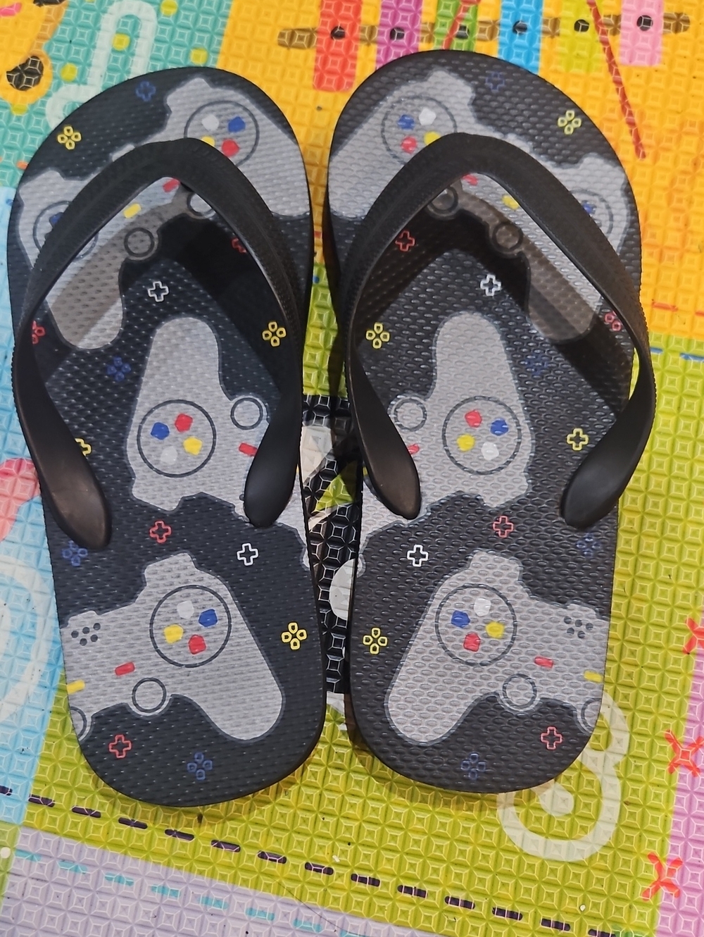 Never Worn Children's Place Sz. 3/4 Black Game Controller Flip Flops